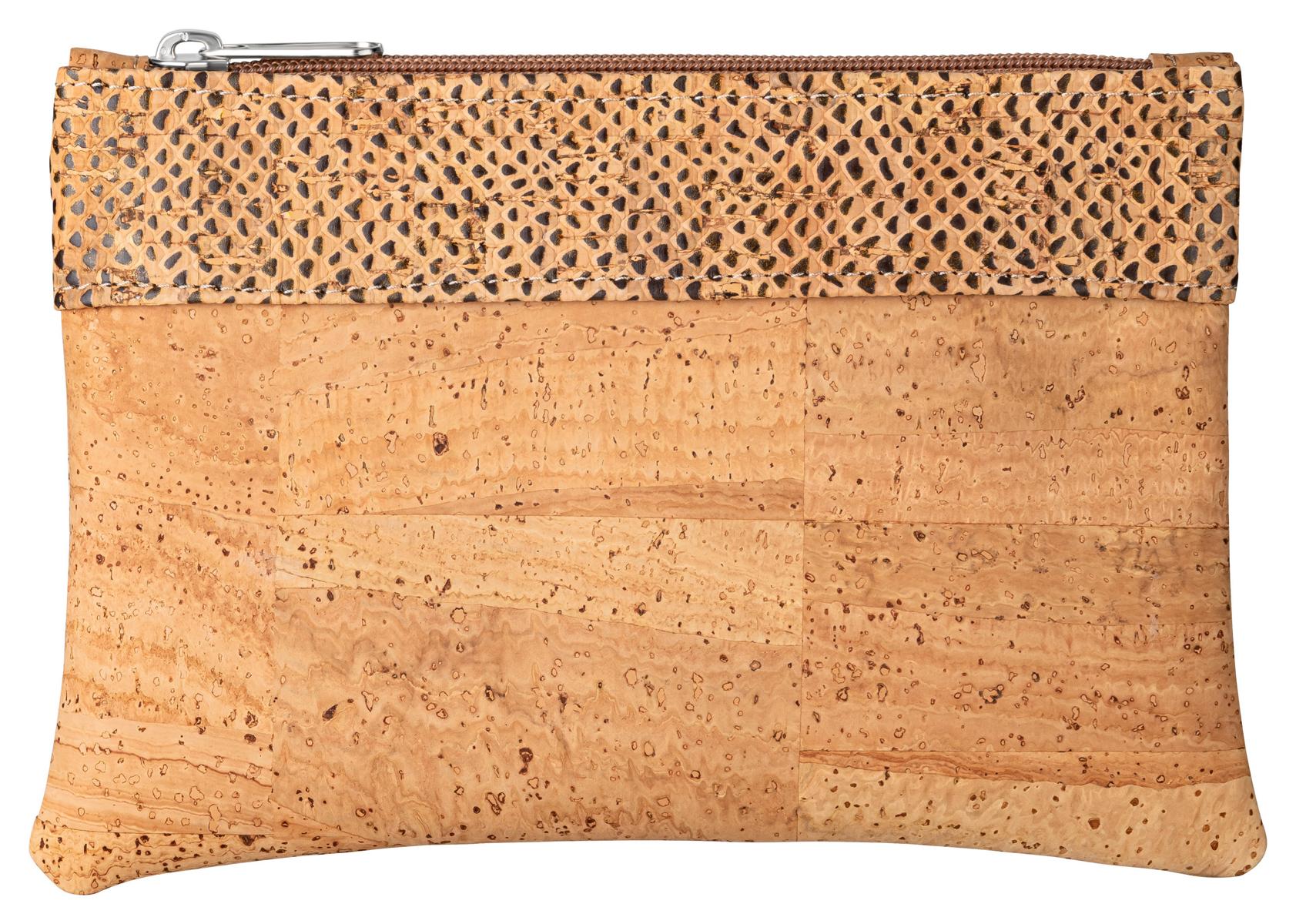 Etui aus Kork-Leder / Korkstoff (Etui, Mäppchen, kleine Kork-Tasche) mit Schlangenmuster