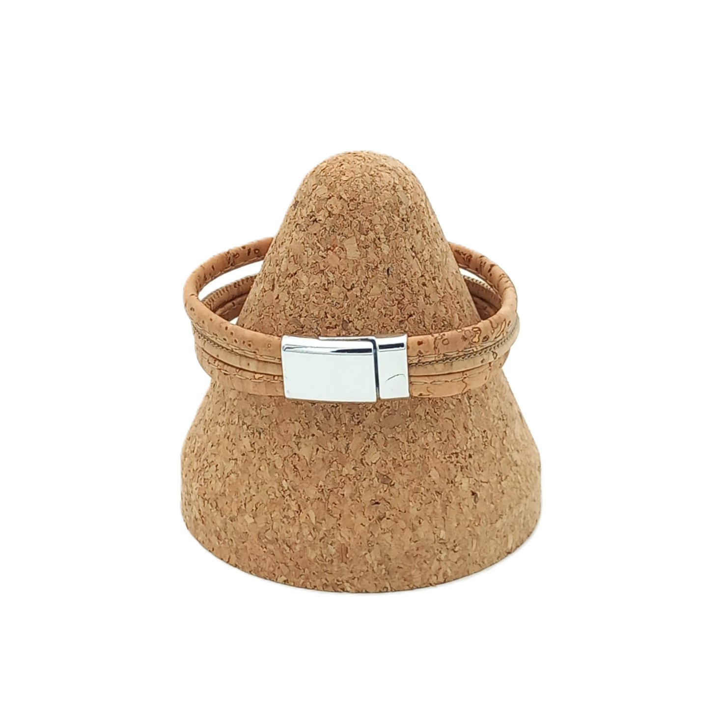 Natürliches Korkarmband aus drei Schnüren – Beige