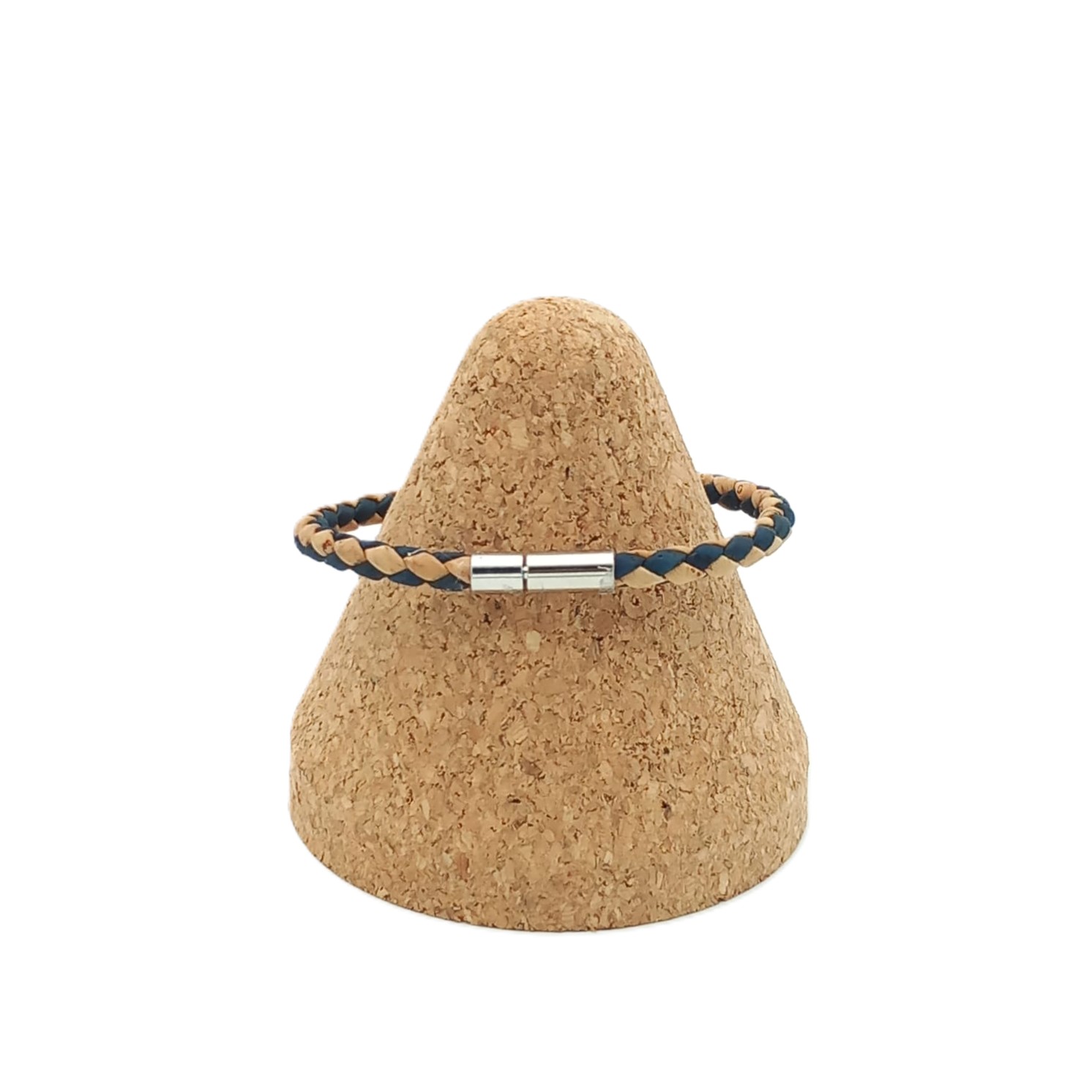 Schlichtes Korkarmband – Farbe Beige-Dunkelblau