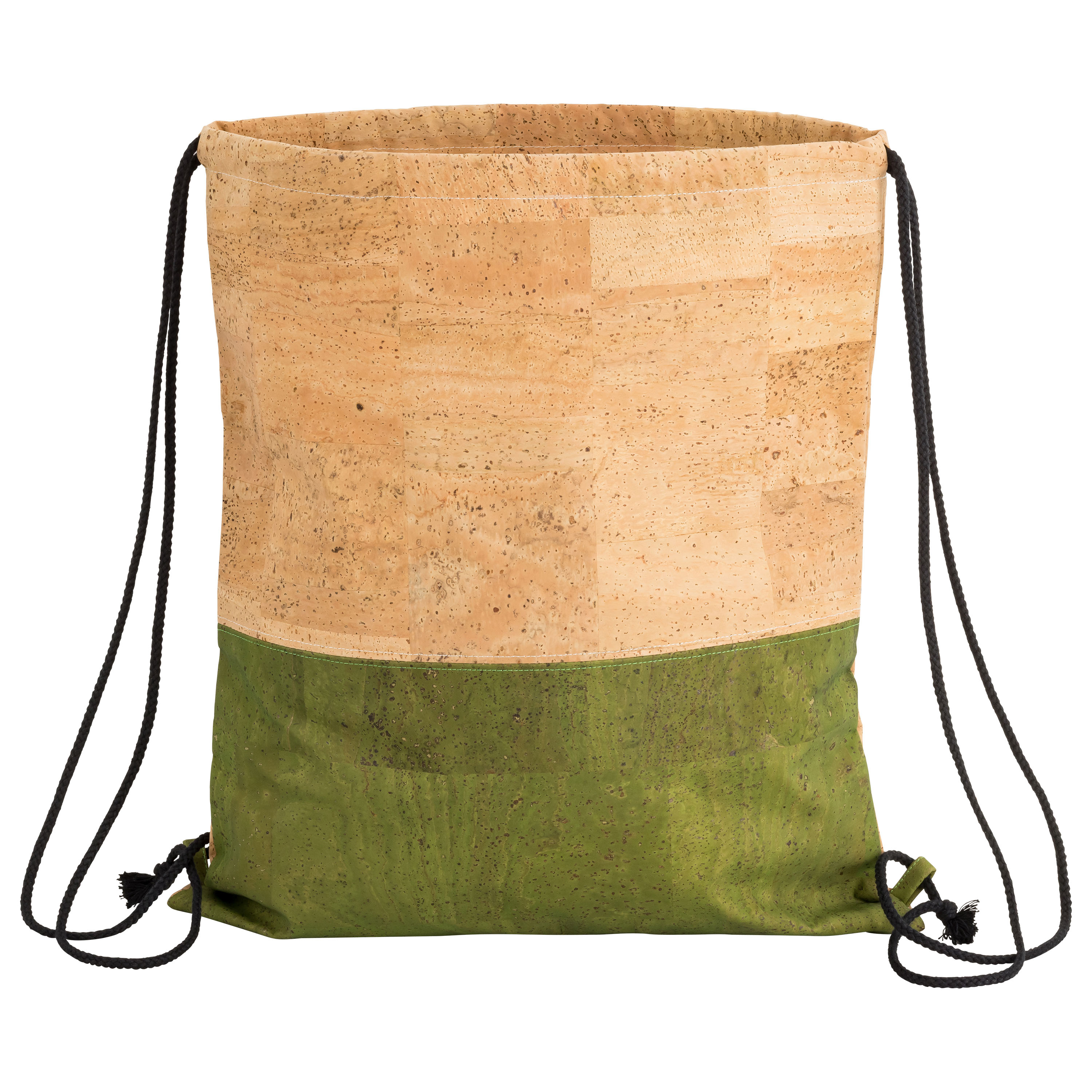 Turnbeutel aus Korkstoff mit Kordelzug – Kork-Sporttasche in grün-beige