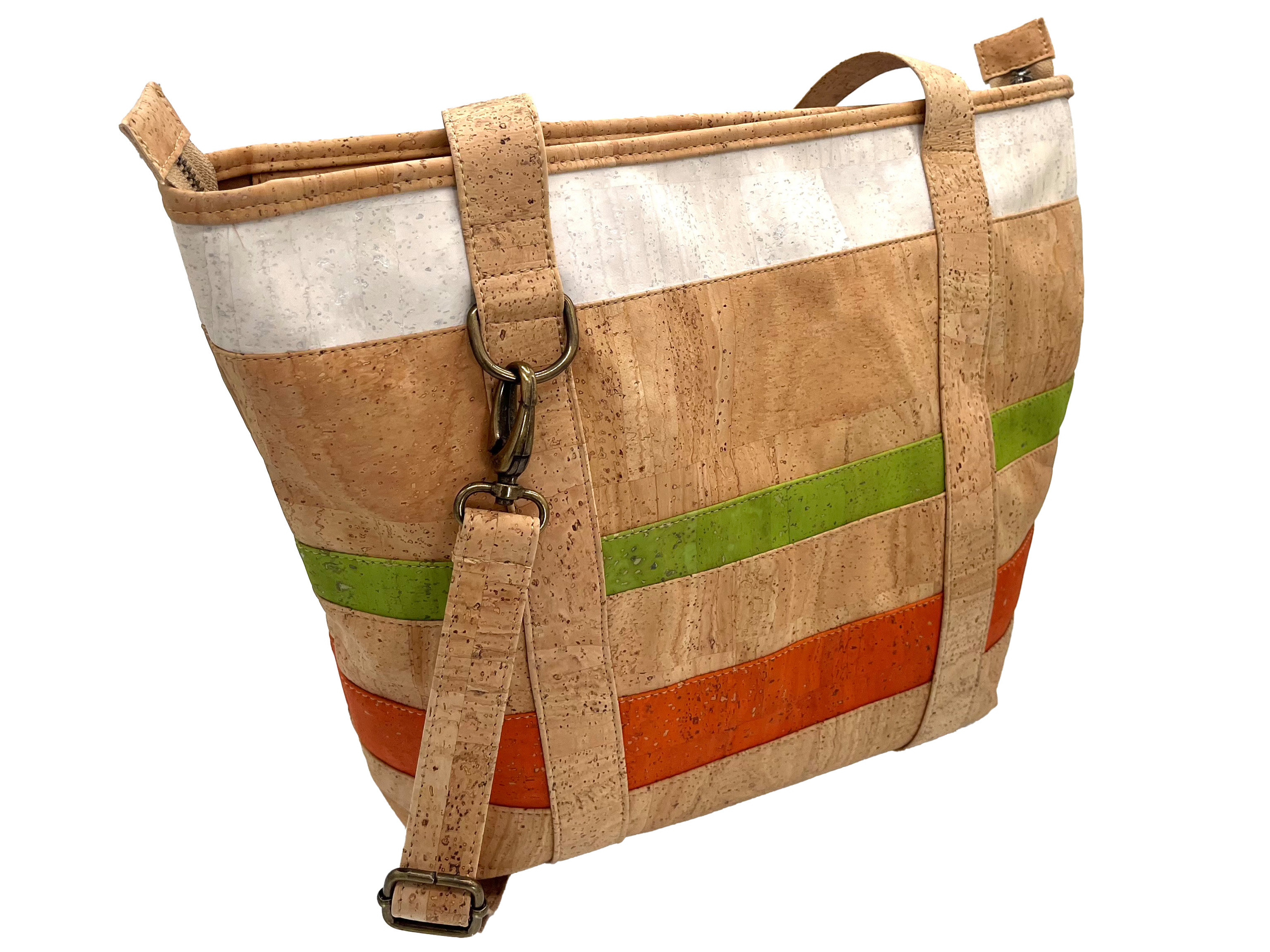 edle Kork Tasche in Beige mit farbigen Akzenten