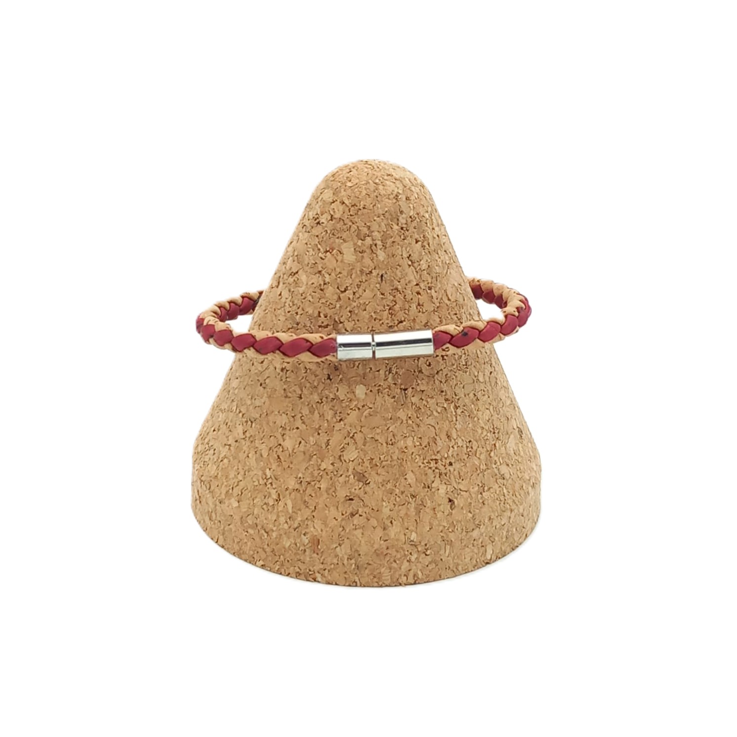 Schlichtes Korkarmband – Farbe Beige-Rot