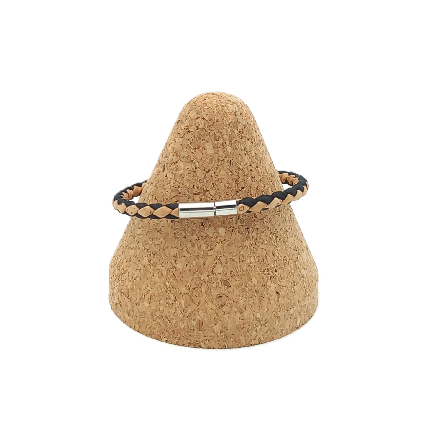 Schlichtes Korkarmband – Farbe Beige-Schwarz