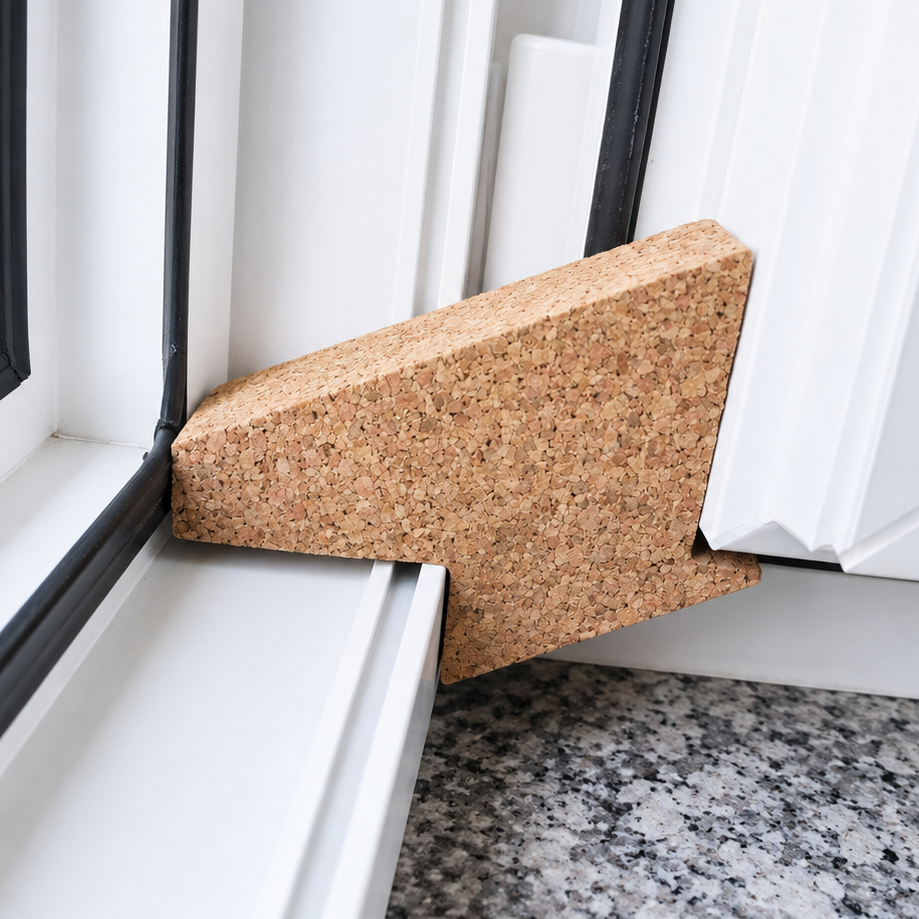 Fensterkeil aus Presskork – Hält alle gängigen Fenster & Balkontüren zuverlässig offen