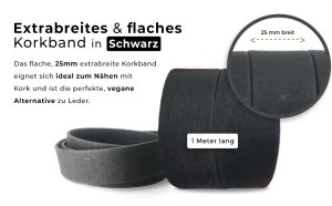 Extrabreites & flaches Korkband schwarz (25 mm)